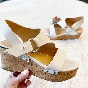 Marc Fisher RANA white leather platform cork wedge sandals women size 8